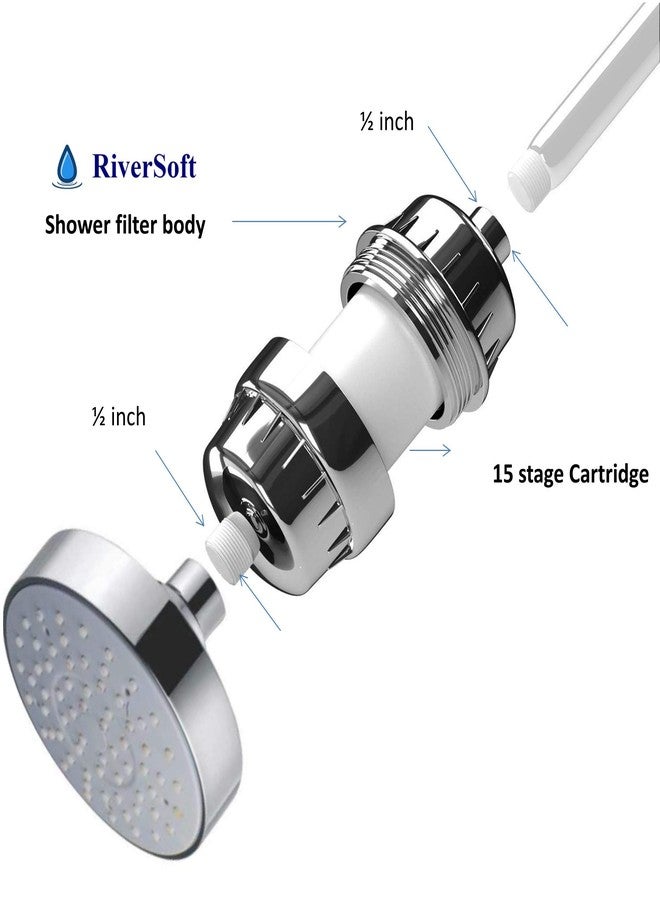 RiverSoft Combo pack overhead shower (without arm) with SF-15 PRO shower filter for hard water | Water softener for bathroom (ABS, Chrome, Pack of 1) - Image 4
